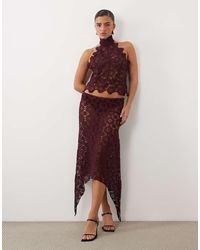 Lioness - Trophy Sheer Lace Intricate Floral Detail Asymmetric Skirt Set - Lyst