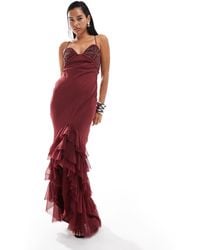 ASOS - Halter Maxi Dress With Embellished Bodice And Ruffle Hem Detail - Lyst