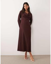 Mango - Draped Neck Long Sleeve Maxi Dress - Lyst
