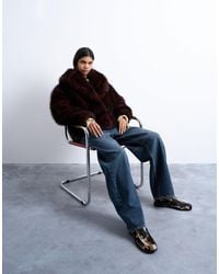 TOPSHOP - Faux Fur Boxy Shawl Coat - Lyst
