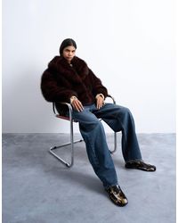 TOPSHOP - – kastiger mantel aus kunstpelz - Lyst