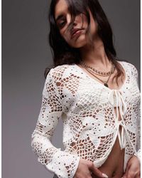 TOPSHOP - Cárdigan Con Diseño Floral Y Lazada De Croché De -Negro - Lyst