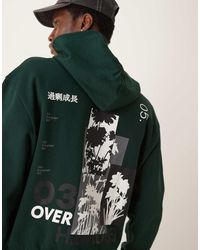 ASOS - Sudadera Verde Oscuro De Corte Cuadrado Extragrande Con Capucha Y Estampado Floral Trasero De - Lyst