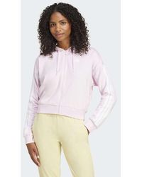 adidas Originals - Sudadera Rosa Claro Y Blanca Con Capucha, Cremallera Y 3 Rayas De Felpa Rizada Essentials De - Lyst