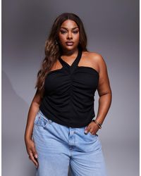 ASOS - Asos Design Curve Slinky Halter Neck Ruched Crop Top - Lyst