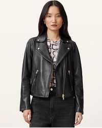 AllSaints - Chaqueta Biker Negra Y Dorada Dalby De -Negro - Lyst