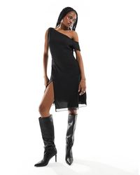 Motel - Asymmetric One Shoulder Mesh Knee Length Dress - Lyst