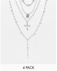ASOS - 4 Pack Statement Pearl And Crystal Necklace - Lyst