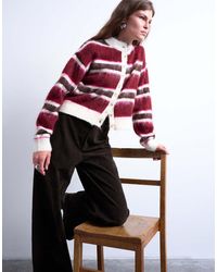 TOPSHOP - Knitted Fluffy Stripe Cardigan - Lyst