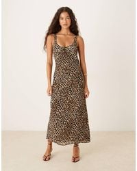 Mango - Vestito Midi Con Scollo Rotondo E Stampa Leopardata - Lyst