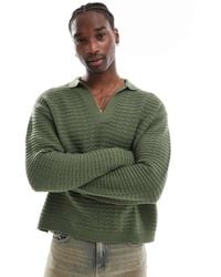 ASOS - Oversized Boxy Knitted Long Sleeve Polo Shirt With Texture - Lyst