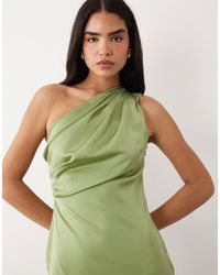 ASOS Extreme One Shoulder Satin Maxi Dress With Asymmetric Hem in Green |  Lyst