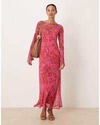 Never Fully Dressed - Mesh Slash Neck Flared Sleeve Maxi Dress - Lyst