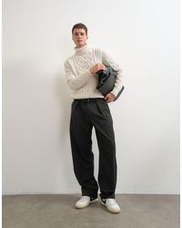 TOPMAN - Wide Leg Belted Pinstripe Trouser With Pleats - Lyst