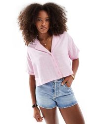 Bershka - Recht Overhemd Met Korte Mouwen En Linnenlook - Lyst