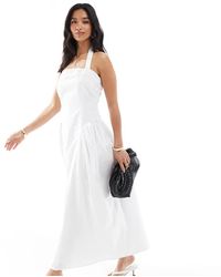 4th + Reckless Petite - Vestido Largo Con Cuello Halter Cuadrado, Cintura Baja Y Falda Abullonada De Popelina De - Lyst
