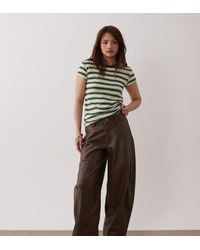 ASOS - Petite Faux Leather Barrel Leg Trousers With Seam Detail - Lyst