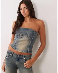 Juicy Couture - Studded Denim Logo Corset Top Co-ord - Lyst