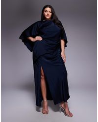 ASOS - Asos Design Curve Satin Ruffle Cape Sleeve Maxi Dress With Open Back Detail And High Split - Lyst