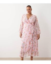 Vila Curve - Dobby Wrap Maxi Dress With Frill Detail - Lyst