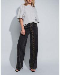 Lioness - Penny Asymmetric Button Detail Relaxed Leg Jeans - Lyst