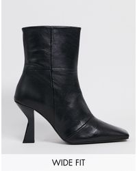 asos design roisin premium leather square toe boots in black