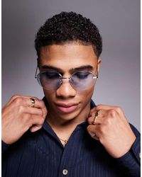ASOS - Round Rimless Sunglasses With Blue Ombre Lenses And Temples - Lyst