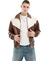 ASOS - Oversized Faux Leather Bomber Jacket With Cut And Sew Detail - Lyst