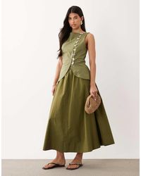 ASOS - Linen Look Waistcoat Maxi Dress With Poplin Skirt - Lyst