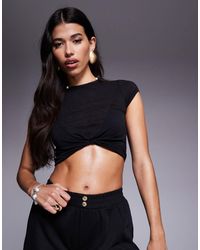 ASOS - Knot Front Mesh Short Sleeve Crop Top - Lyst