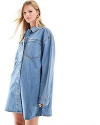 ASOS - Vestito Camicia Di Jeans Corto Lavaggio Medio - Lyst