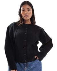ASOS - Asos Design Curve Structured Shoulder Pads Waisted Crew Neck Cardigan - Lyst