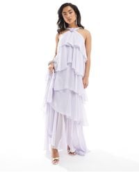 Vero Moda - Felicia Halter Neck Tiered Maxi Dress With Corsage Detail - Lyst