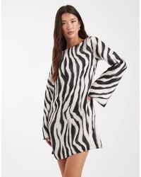 New Look - Zebra Print Satin Mini Dress - Lyst