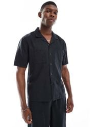 New Look - Camisa Negra De Corte Cuadrado Con Dos Bolsillos De Tejido Efecto Lino De (Parte De Un Conjunto) - Lyst