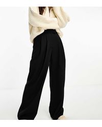 ASOS - Pantalones De Sastre Negros De Pernera Ancha Con Pinzas De Asos Design Petite - Lyst