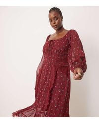 ASOS - Asos Design Curve Long Sleeve Tie Front Midi Dress With Lace Inserts - Lyst