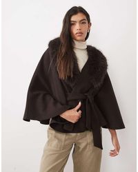 Gina Tricot - Faux Fur Collar Cape With Belt - Lyst