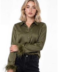 Lovedrobe - Feather Cuff Satin Shirt - Lyst