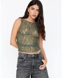 Pull&Bear - Top en dentelle froncé sur les côtés - kaki - Lyst