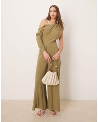 ASOS - Linen Fallen Shoulder Jumpsuit - Lyst