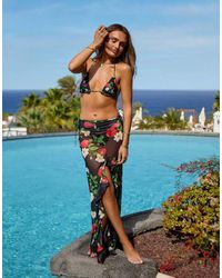 South Beach - Falda Playera Larga Negra Con Estampado De Flores Y Fresas De Malla De X Misha Grimes - Lyst