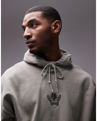 TOPMAN - Oversized Fit Hoodie With Heart Tattoo Embroidery - Lyst