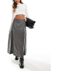 ASOS - Faux Leather Pocket Detail Pleated Midi Skirt - Lyst
