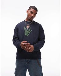 TOPMAN - Sweat oversize avec tulipes brodées en maille chenille devant et au dos - Lyst