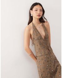 Weekday - Top Allacciato Al Collo Kaki Con Decorazione Di Paillettes A Specchio - Lyst