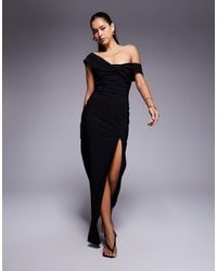 Vesper - Bengaline One Shoulder Twist Front Side Split Maxi Dress - Lyst
