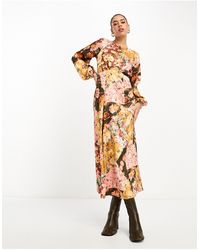 River Island - Long Sleeve Floral Patchwork Dress With Cut Out Detail - Lyst