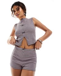 Reclaimed (vintage) - Gingham Hotpants Co-ord With Bow - Lyst