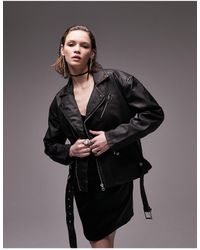 TOPSHOP - Faux Leather Oversized Biker Jacket - Lyst